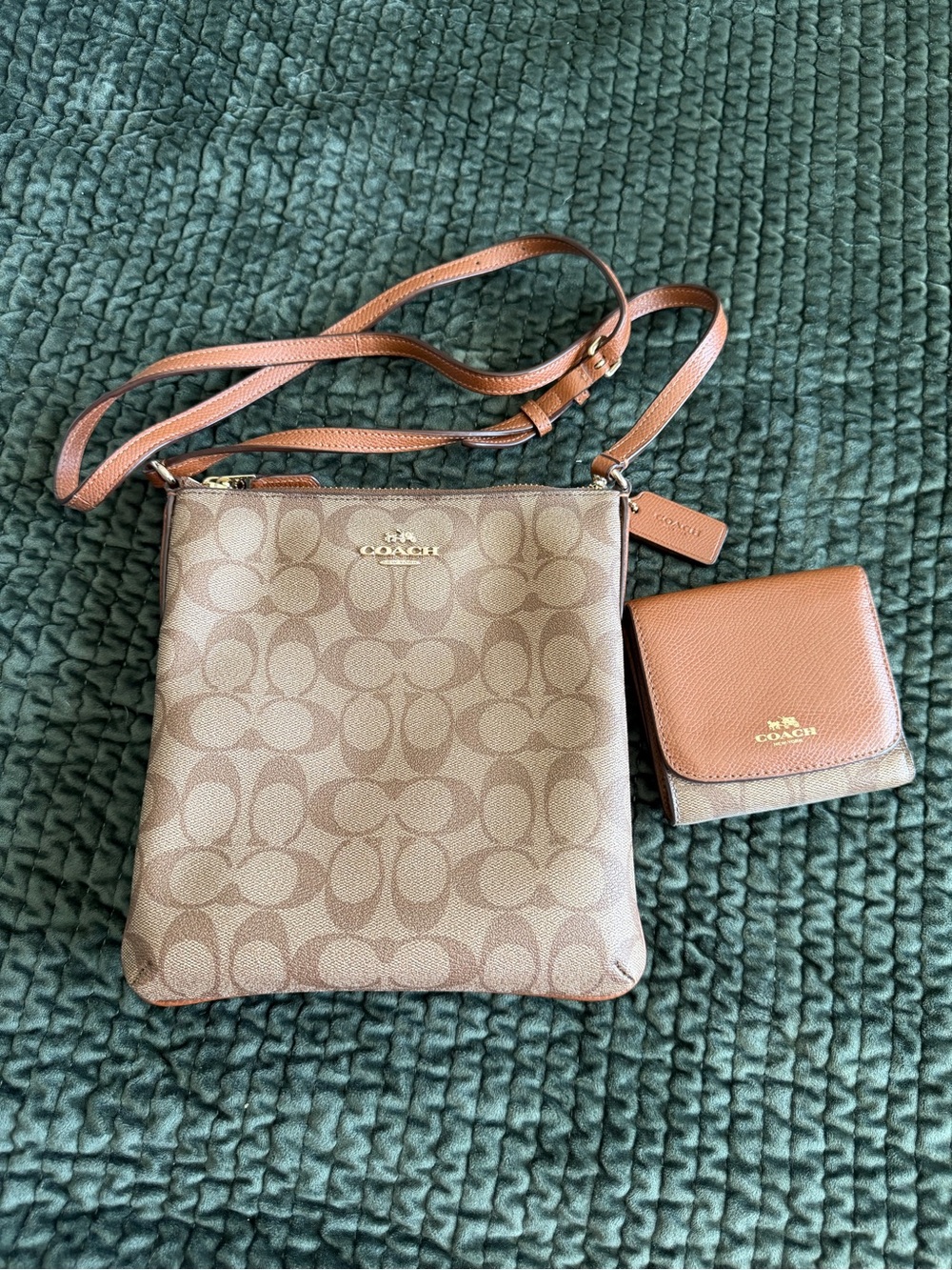 Coach Tan/Brown Signature Crossbody with Matching Tan Wallet